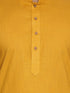 Men's Navy Blue Solid Cotton Nehru Jacket With Mustard Kurta And White Pyjama Set